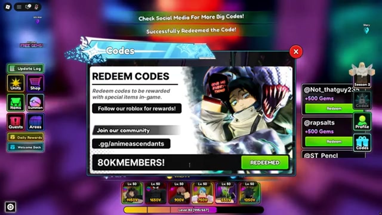 Abgelaufene Anime-Ascendants-Codes