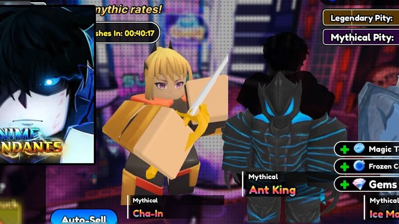 Summon-Lobby-HUD von Anime Ascendants mit Pity-Zählern, Magic Tokens und Gem-Belohnungen